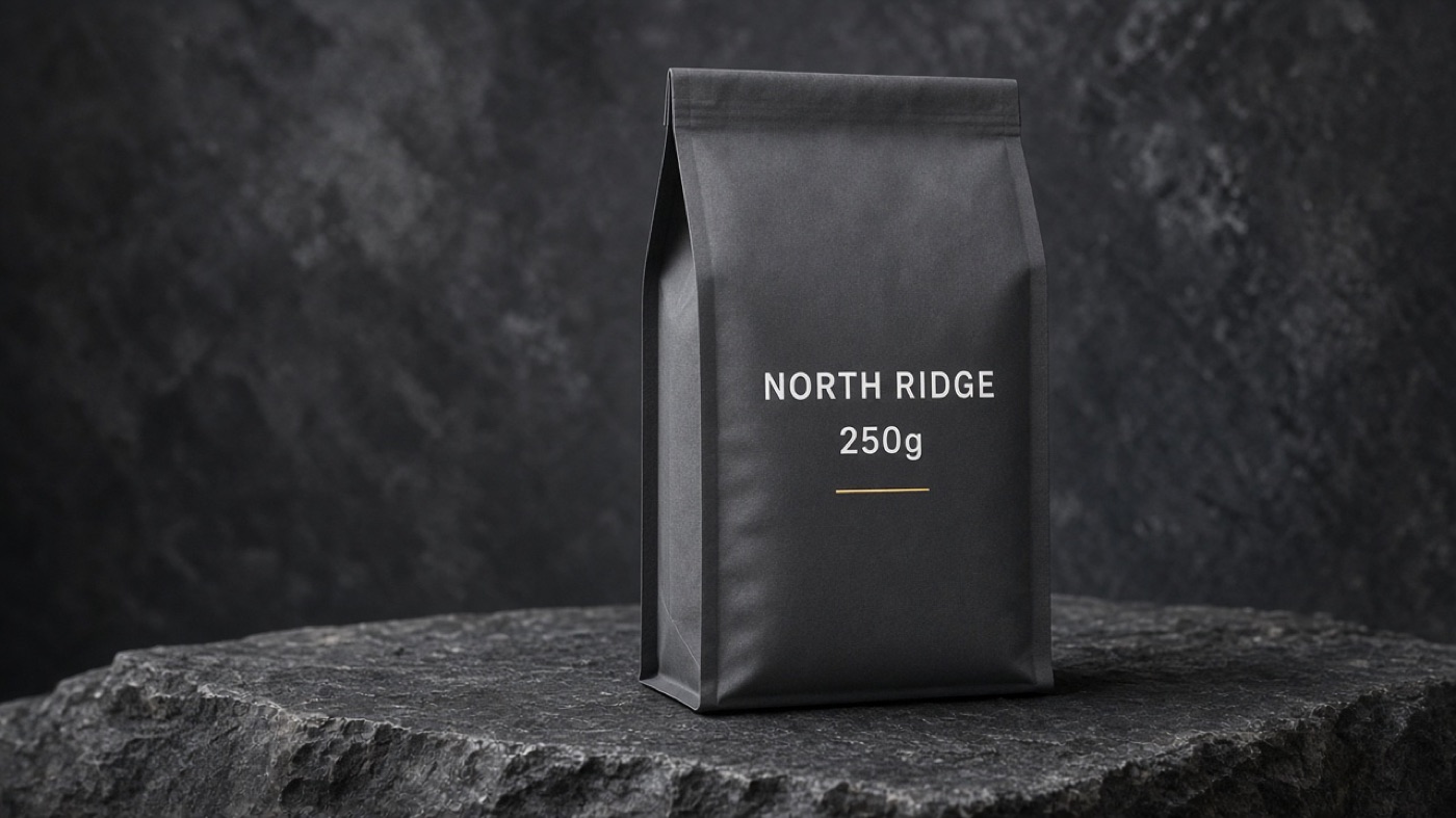 Coffee bag still with sharp NORTH RIDGE packaging type