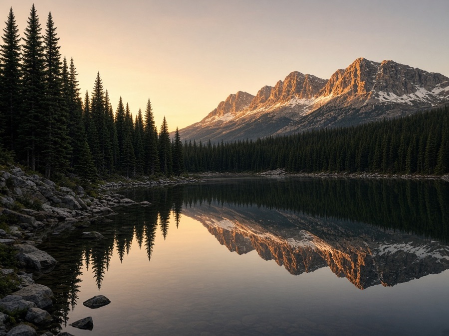Alpine lake sunrise still for the text to image tool card