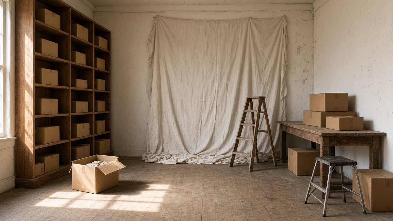 Unbranded shop interior with shelves being rearranged